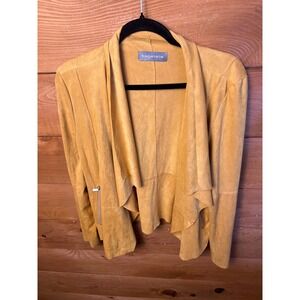 Bagatelle Drape Front Jacket Gold Yellow Suede Feel Edgy Lightweight Open Blazer
